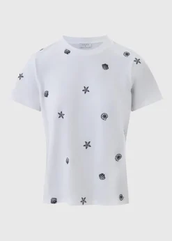 White Shell Embroidered T-Shirt