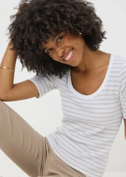 White Stripe Ribbed T-Shirt