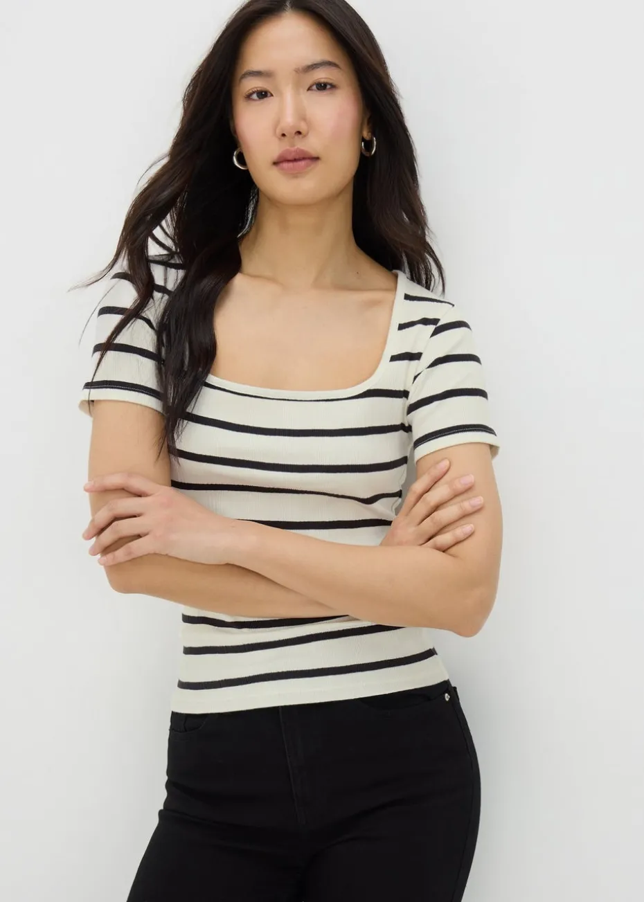 White Stripe Ribbed T-Shirt