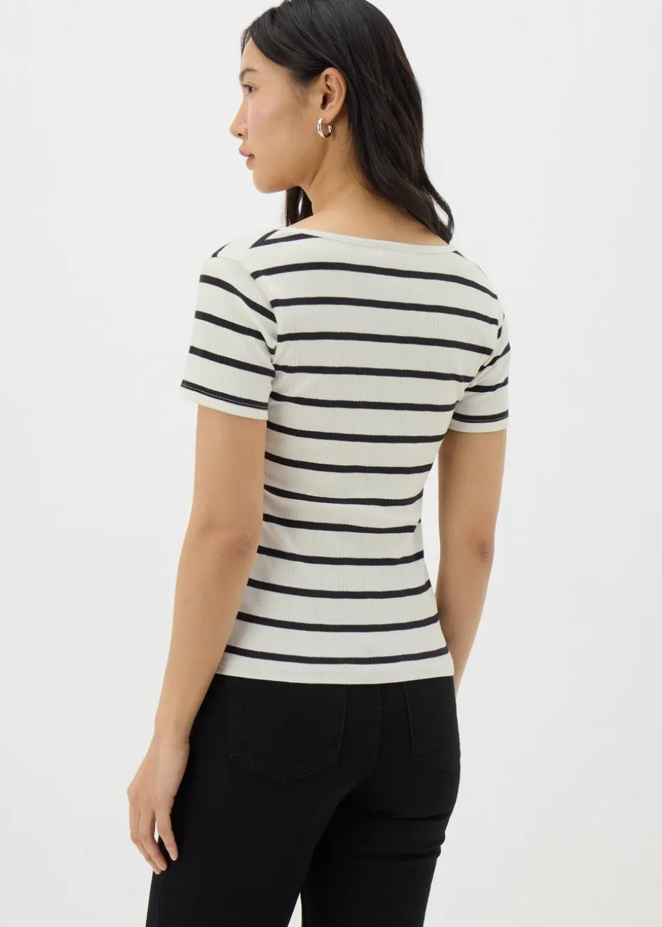 White Stripe Ribbed T-Shirt