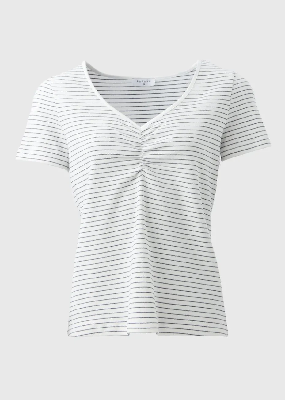 White Stripe Ruched Front T-Shirt