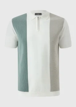 White Stripe Textured Zip Polo Shirt