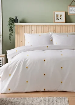 White Sunflower Embroidered Duvet Set