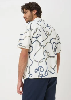 White Swirl Print Short Sleeve Shirt