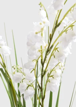 White Tall Grass Flowers In Ribbed Pot (90cm x 24cm x 24cm)