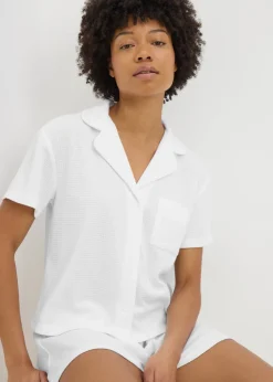 White Waffle Button Short Pyjama Set