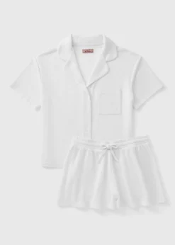 White Waffle Button Short Pyjama Set