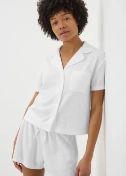 White Waffle Button Short Pyjama Set