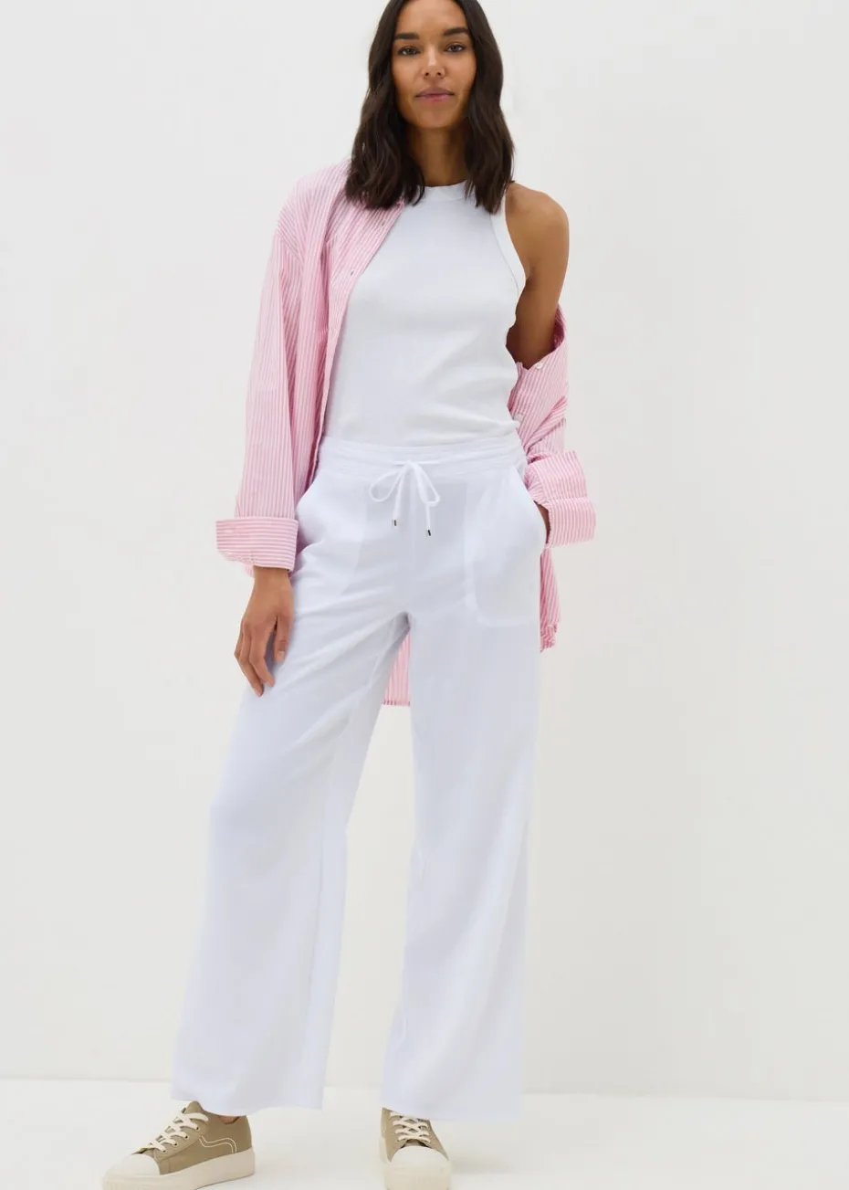 White Wide Leg Drawstring Trousers
