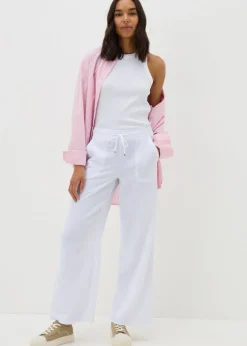 White Wide Leg Drawstring Trousers