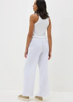 White Wide Leg Drawstring Trousers