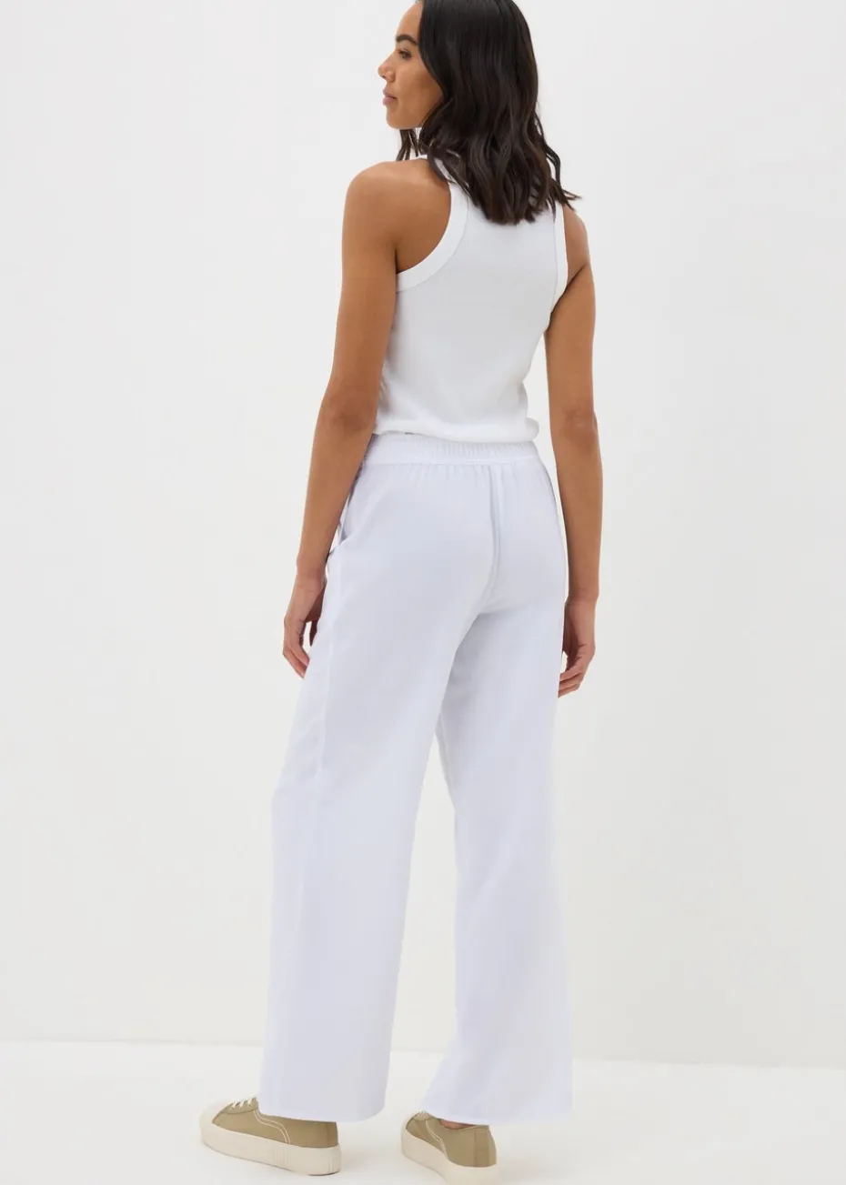 White Wide Leg Drawstring Trousers
