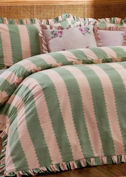 Wylder Birdie Stripe Ruffle Duvet Cover Set