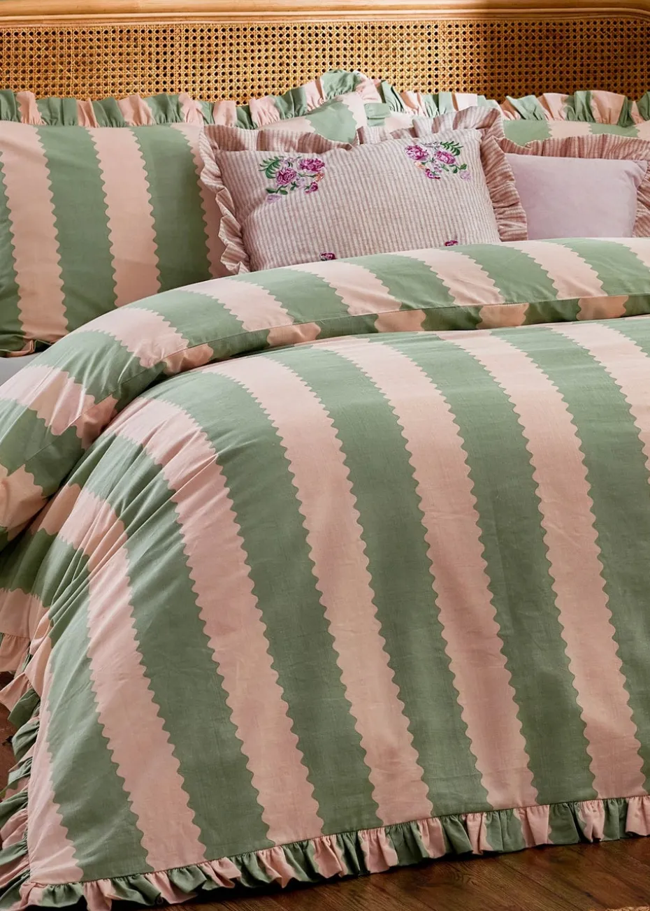 Wylder Birdie Stripe Ruffle Duvet Cover Set