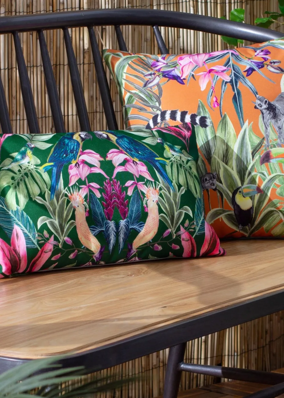 Wylder Tropics Dark Green Kali Birds Filled Outdoor Cushions (30cm x 50cm x 8cm)