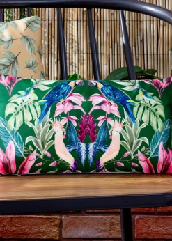 Wylder Tropics Dark Green Kali Birds Filled Outdoor Cushions (30cm x 50cm x 8cm)