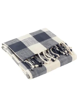 Yard Navy Chesil Check Tasselled 100% Cotton  Throw