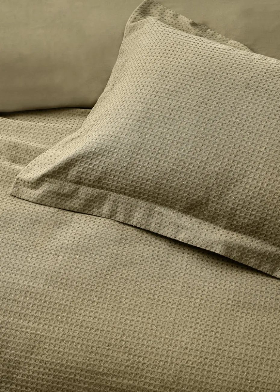 Yard Waffle Textured 100% Cotton Duvet Cover Set Olive