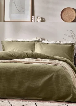 Yard Waffle Textured 100% Cotton Duvet Cover Set Olive