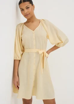 Yellow Belted Mini Tea Dress