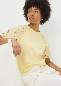 Yellow Broderie Raglan Sleeve T-Shirt