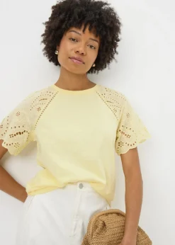 Yellow Broderie Raglan Sleeve T-Shirt