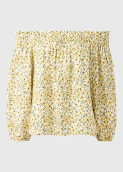Yellow Ditsy Floral Shirred Bardot Top