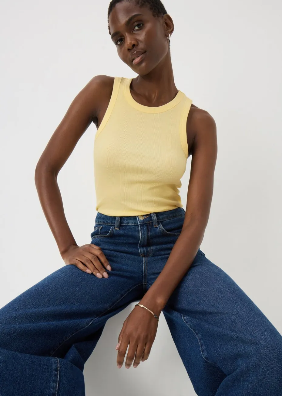 Yellow Ribbed High Neck Vest Top