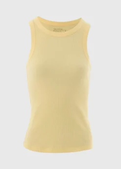 Yellow Ribbed High Neck Vest Top