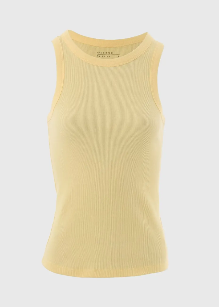 Yellow Ribbed High Neck Vest Top