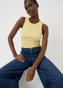 Yellow Ribbed High Neck Vest Top