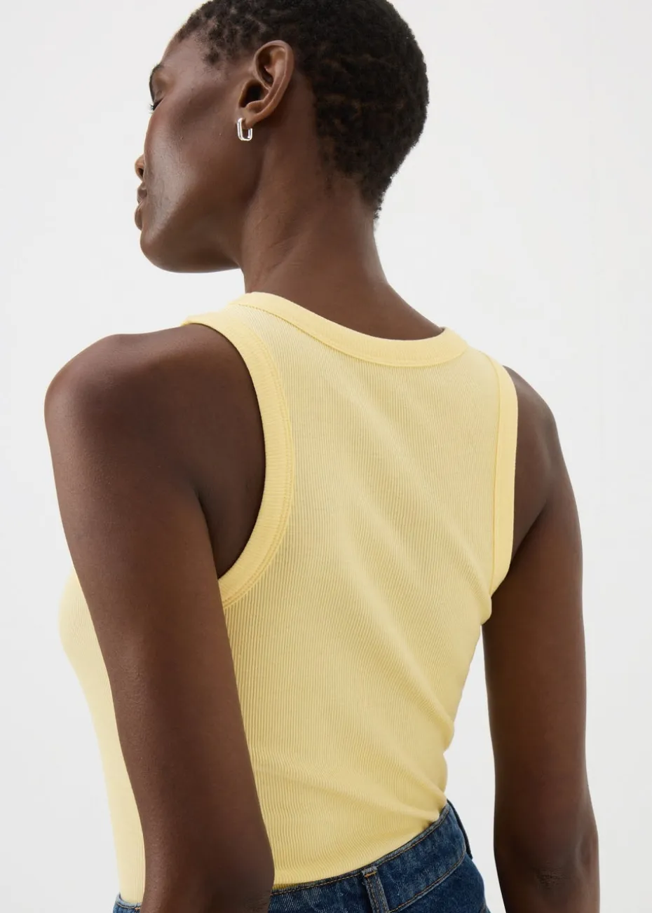 Yellow Ribbed High Neck Vest Top