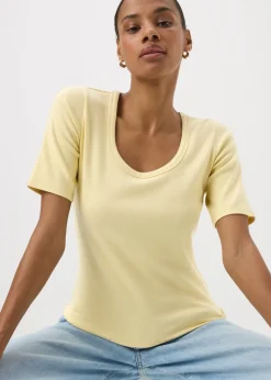 Yellow Scoop Neck Ribbed Fitted T-Shirt