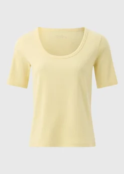 Yellow Scoop Neck Ribbed Fitted T-Shirt