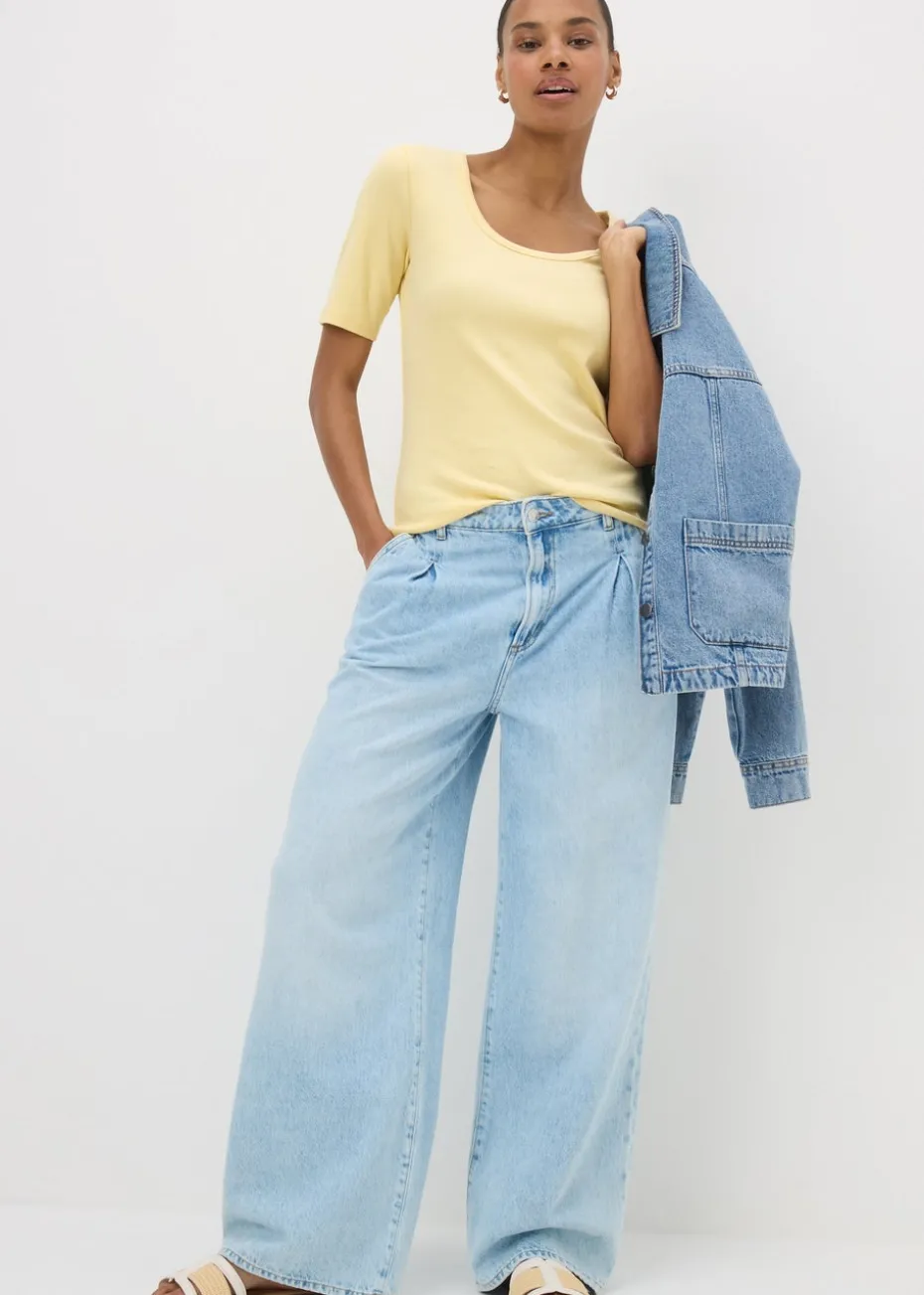 Yellow Scoop Neck Ribbed Fitted T-Shirt