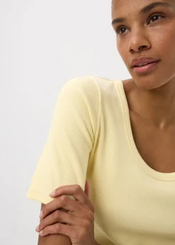 Yellow Scoop Neck Ribbed Fitted T-Shirt
