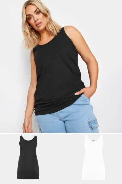 Yours 2 Pack Curve Black & White Longline Vest Tops