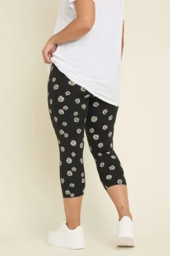 Yours 2 Pack Curve Black Daisy Print Cropped Leggings