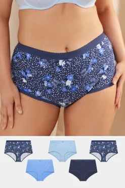 Yours 5 Pack Curve Blue Butterfly Print High Waisted Full Briefs