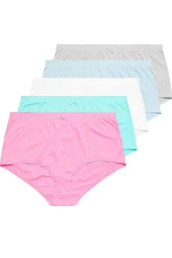 Yours 5 Pack Curve Multi Coloured Blue Pastel Cotton High Waisted Full Briefs