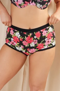 Yours 5 Pack Curve Pink & Black Floral Print High Waisted Full Briefs