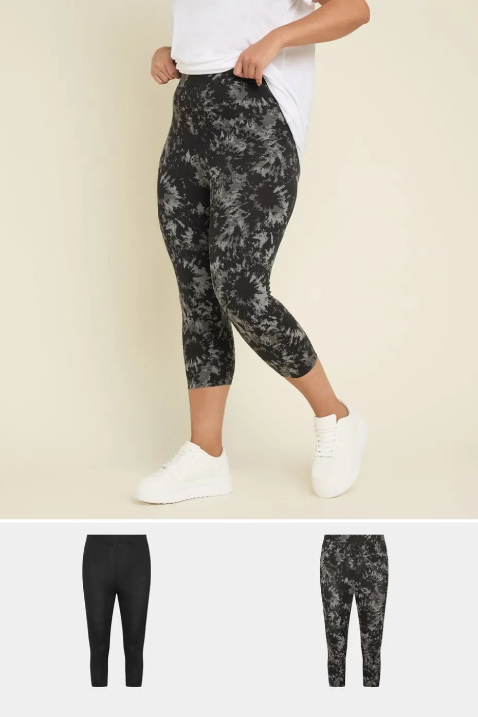 Yours 2 Pack Multi Colour Curve Grey Tie Dye Cropped Leggings