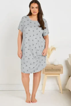 Yours Curve 2 Pack Pink & Grey Fruit Print Soft Touch Nightdresses