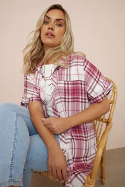 Yours Curve Berry Red Check Print Shirt