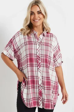 Yours Curve Berry Red Check Print Shirt