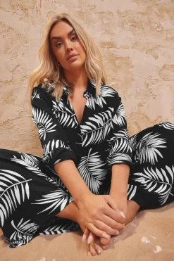 Yours Curve Black & White Palm Print Crinkle Shirt