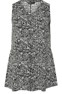 Yours Curve Black & White Floral Pleat Front Vest Top