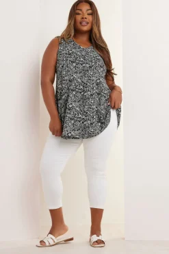 Yours Curve Black & White Floral Pleat Front Vest Top