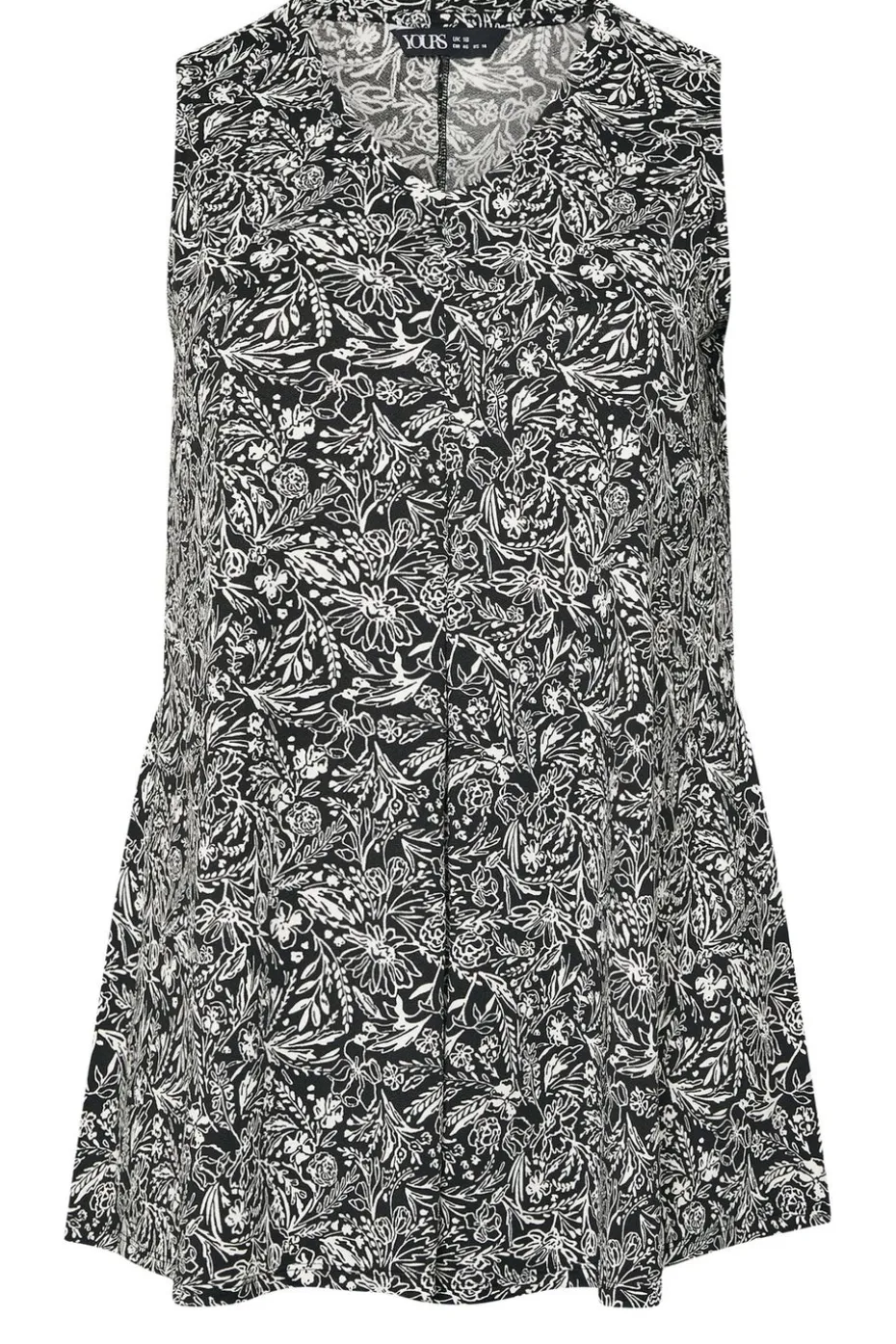 Yours Curve Black & White Floral Pleat Front Vest Top