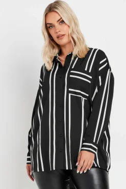 Yours Curve Black & White Stripe Print Oversized Shirt